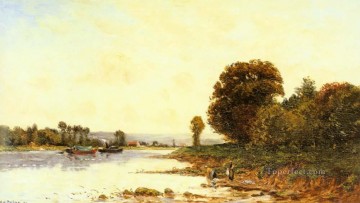  escena Pintura Art%C3%ADstica - Lavanderas en un paisaje fluvial con escenas Hippolyte Camille Delpy